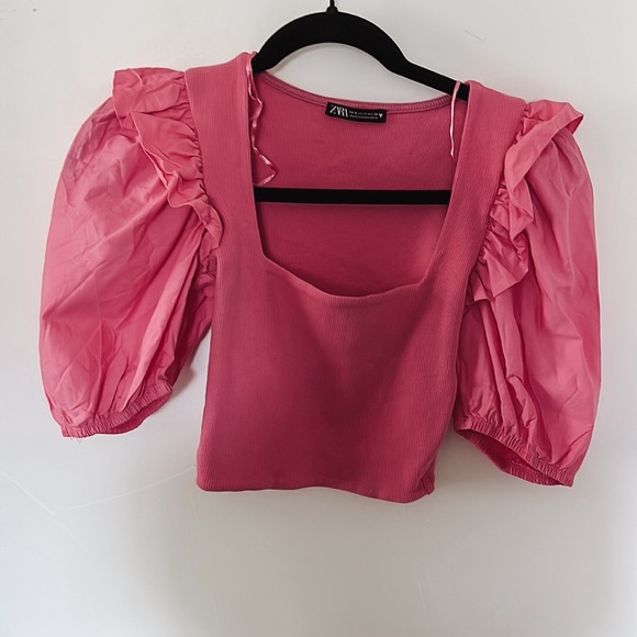Zara Hot Pink Ribbed Square neck Crop Top. Size S - Picture 2 of 12